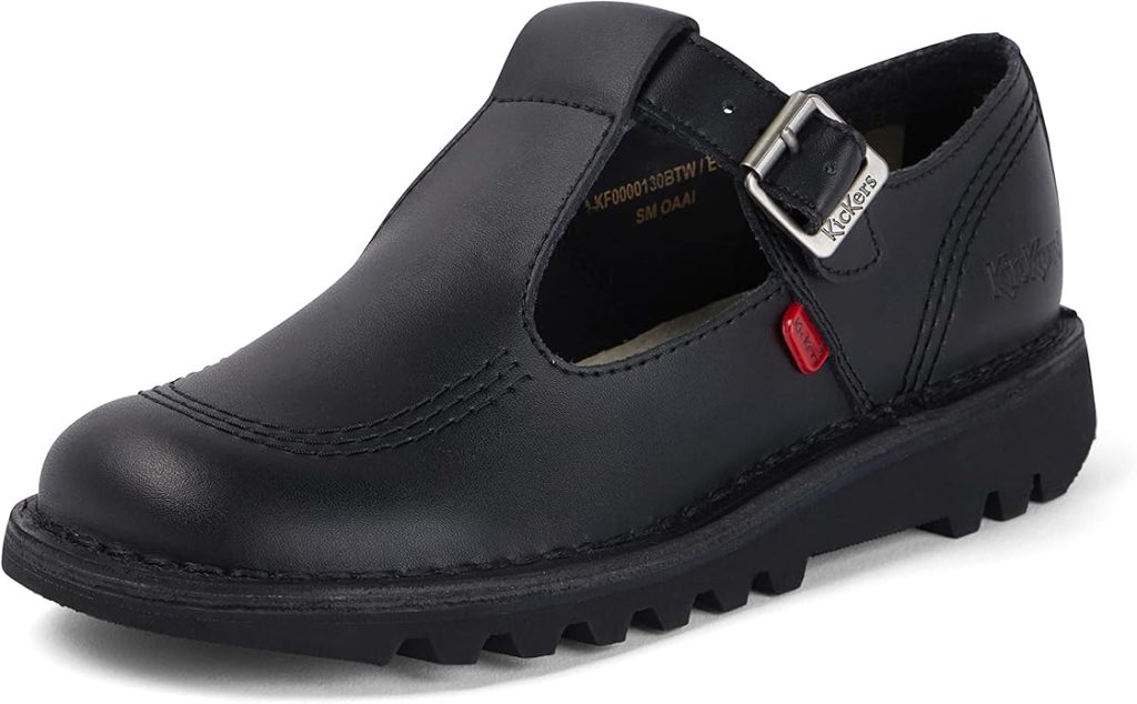 Kickers Women's Kick T Bar Black Leather School Shoes